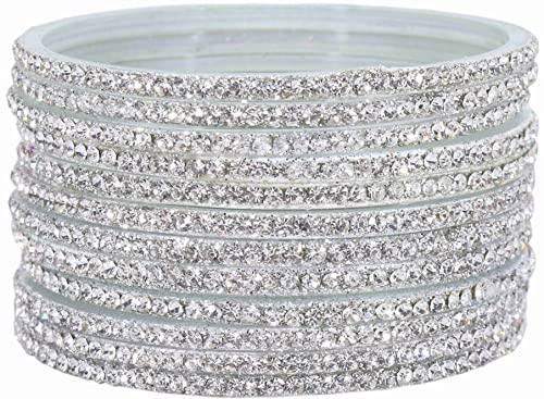 Image of NMII Glass with Zircon Gemstone and Beads Studdded Glossy Finished Traditional Bangle Set For Women and Girls