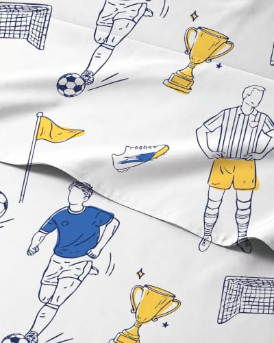 Image of Kids Queen Size Soccer Bed Sheets - 4 Piece Kids Soccer Sheet Set - Sporty Game Day Bedding - Ultra-Soft, Cute & Cozy - Breathable & Machine Washable - Goal Bed Set for Boys, Girls, Teens & Toddlers