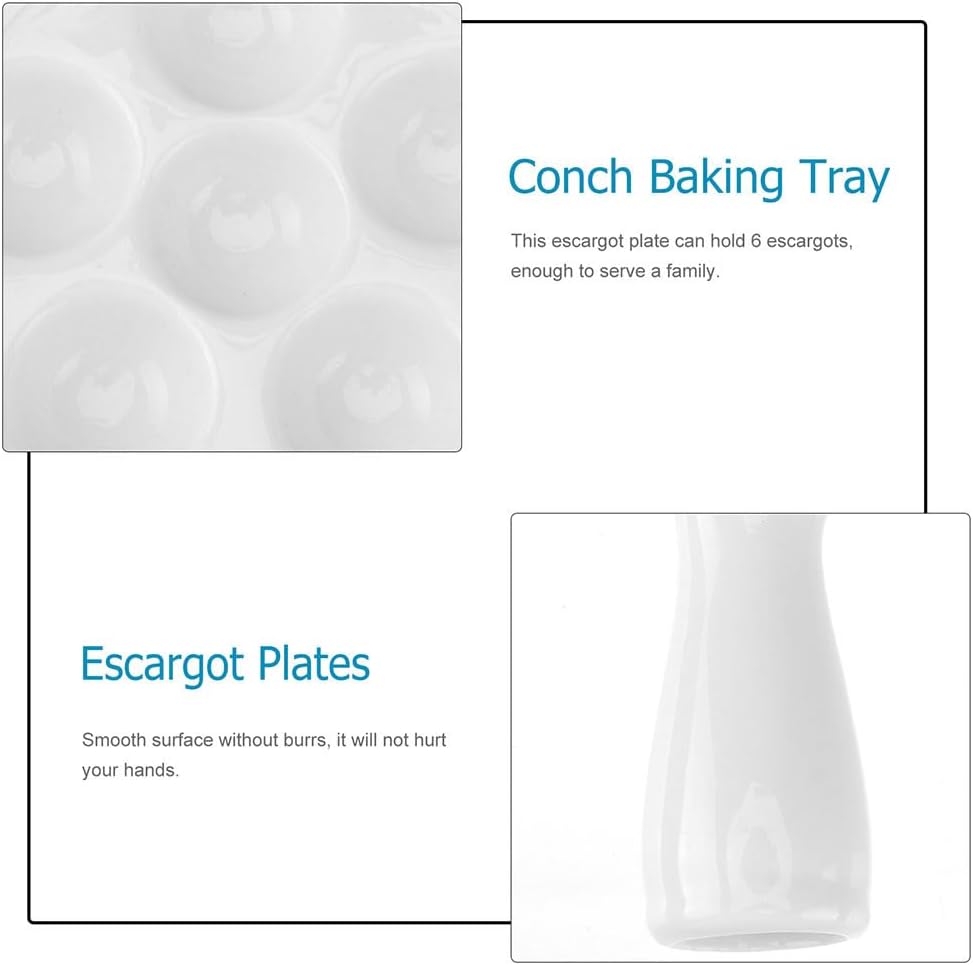 Hemoton Ceramic Escargot Baking Tray with 6 Holes Oven Safe Snail Grill Dish Porcelain Bakeware Set 7.48X4.72X1.37 Inch for Home Restaurant Hotel Use