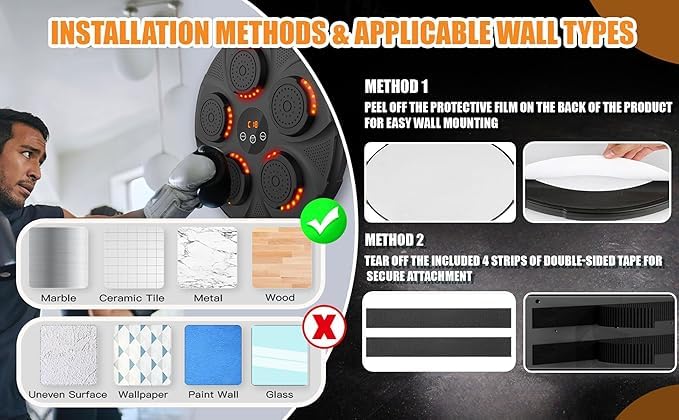 Image of Music Boxing Machine Home Wall Mounted Electronic Boxing Machine Black, Portable Smart Bluetooth LED Lights Musical Boxing Machine, Home Kids Adult Boxing Training, Stress Release