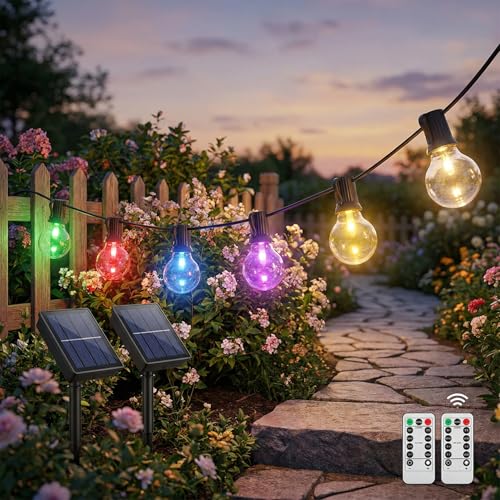 Image of Auroraworld 48FT Commercial Outdoor String Lights RGB - Dimmable Shatterproof Edison Bulbs with Remote, Waterproof Patio Lights for Cafe, Yard, Party, Wedding