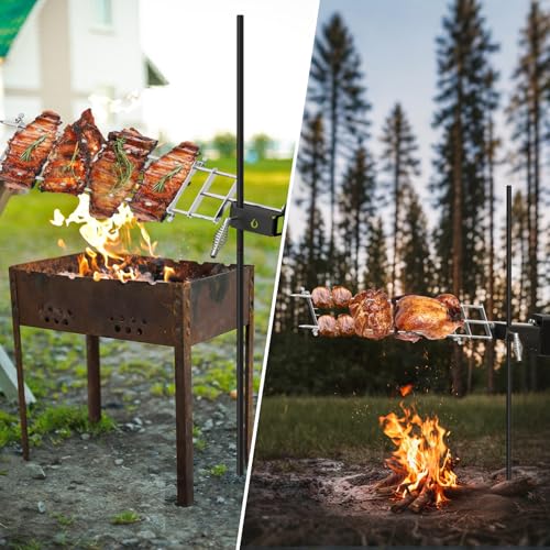 onlyfire Elektrischer Drehspieß, Grillspieß Set für Camping, Holzkohlegril und Feuerstelle, Rotisserie Grill mit Höhenverstellbarer Griff, Tragetasche und Batteriemotor mit Netzteil