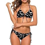 Bats Halloween Goth Adjustable Halter Bikini Set Tankini,Women Girl Swimsuits 2 Piece Triangle Sexy Lace Up Bra Swimwear… (Bats Halloween Goth, Large)