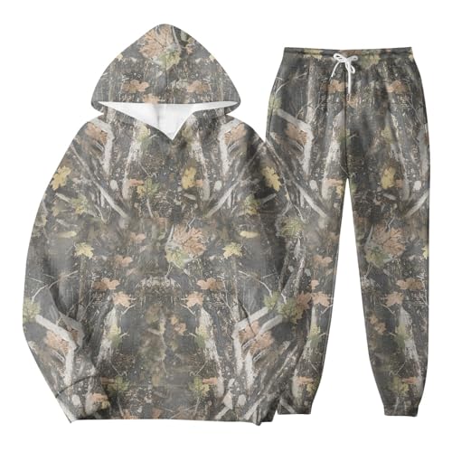2 Piece Camo Sweatsuits for Men Women Maple Leaf Print