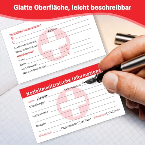 Klyrith 10 Stück Notfall-Ausweis auf Deutsch, Deutsche Notfallmedizinische Informations und Notfallkontakt-Karte für Geldbörse, Handy, Tasche, Handtaschen,