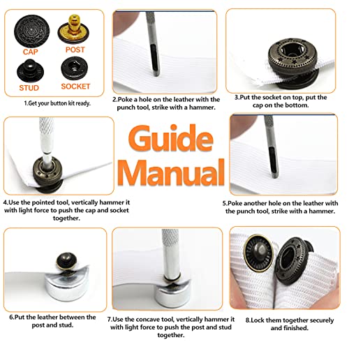 10Set Leather Snap Fasteners Kit,Metal Button Snaps Press Studs, For Clothes, Jackets, Jeans Wears(Black;20Mm/0.78In) #TOP3