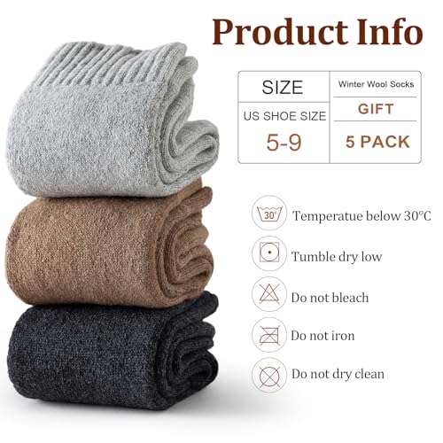 Image of Tavaleu Wool Socks for Women - Winter Soft Thick Warm Socks Vintage Crew Boot Sock Casual