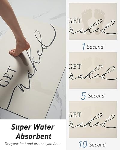 Miniatura 3 de tchdio Tapete largo de baño, súper absorbente, de secado rápido, antideslizante, con parte trasera de goma, delgado, 17 x 48 pulgadas, color beige