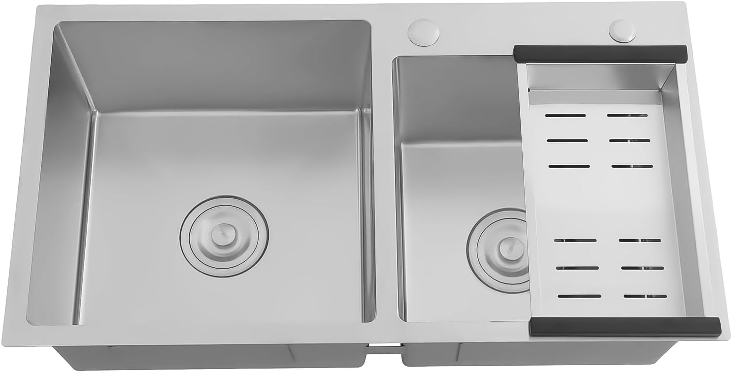 Stainless Steel Kitchen Sink Drop in & Topmount Double Bowl Kitchen Sinks with Drainage Pipes and Fruit Baskets