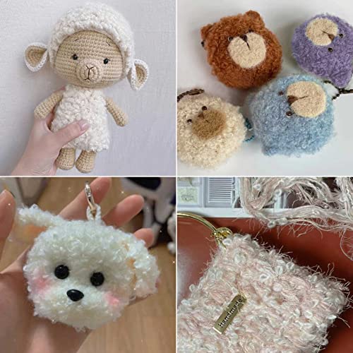 Niceec 4 Skeins Fancy Loop Yarn Soft Soft Novelty Yarn For Diy Craft Fashion Yarn For Crochet Knitting Boucle Yarn Fingering Weight Yarn Totle Length 4×65Yds(4×1.76Oz)-Teddy #TOP5