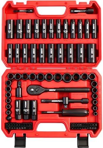 96-Piece 3/8" Drive Impact Socket Wrench and Bit Set, SAE 5/16”-3...