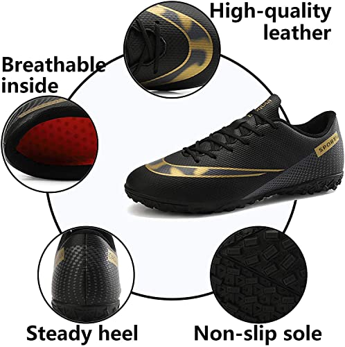 Ydvxbe Men's Football Shoes Youth Soccer Shoes Adults Professional Tf Sneaker Athletic Indoor Team Training Black #TOP3