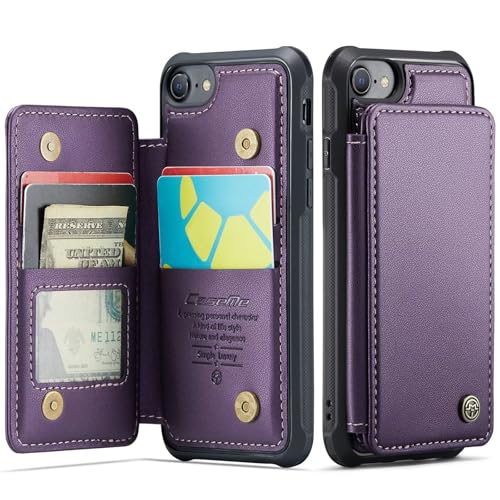 Fengyue �P�[�X �J�[�h���[ �K�� iPhone SE3 / SE2 / 8 / 7 / 6S / 6 �J�[�h���� �P�[�X �J�o�[ �w�ʃJ�[�h�|�P�b�g�t�� ����h�~�u���V�@�\ ���u�� �X�^���h�@�\ �ϏՌ� �V���v�� ������� �X�g���b�v�z�[���t�� �}