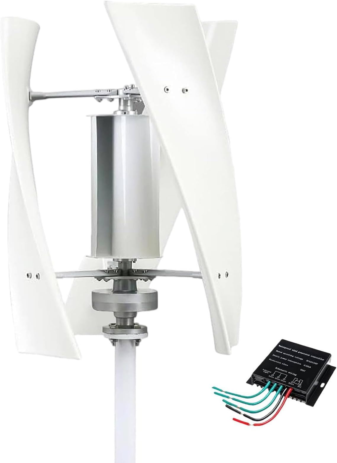 5kW Wind Turbine Kit - 12V/24V/48V Vertical Axis Generator with MPPT Controller, Easy Install Household Renewable Energy Solution, Permanent Magnet Levitation, White-110V