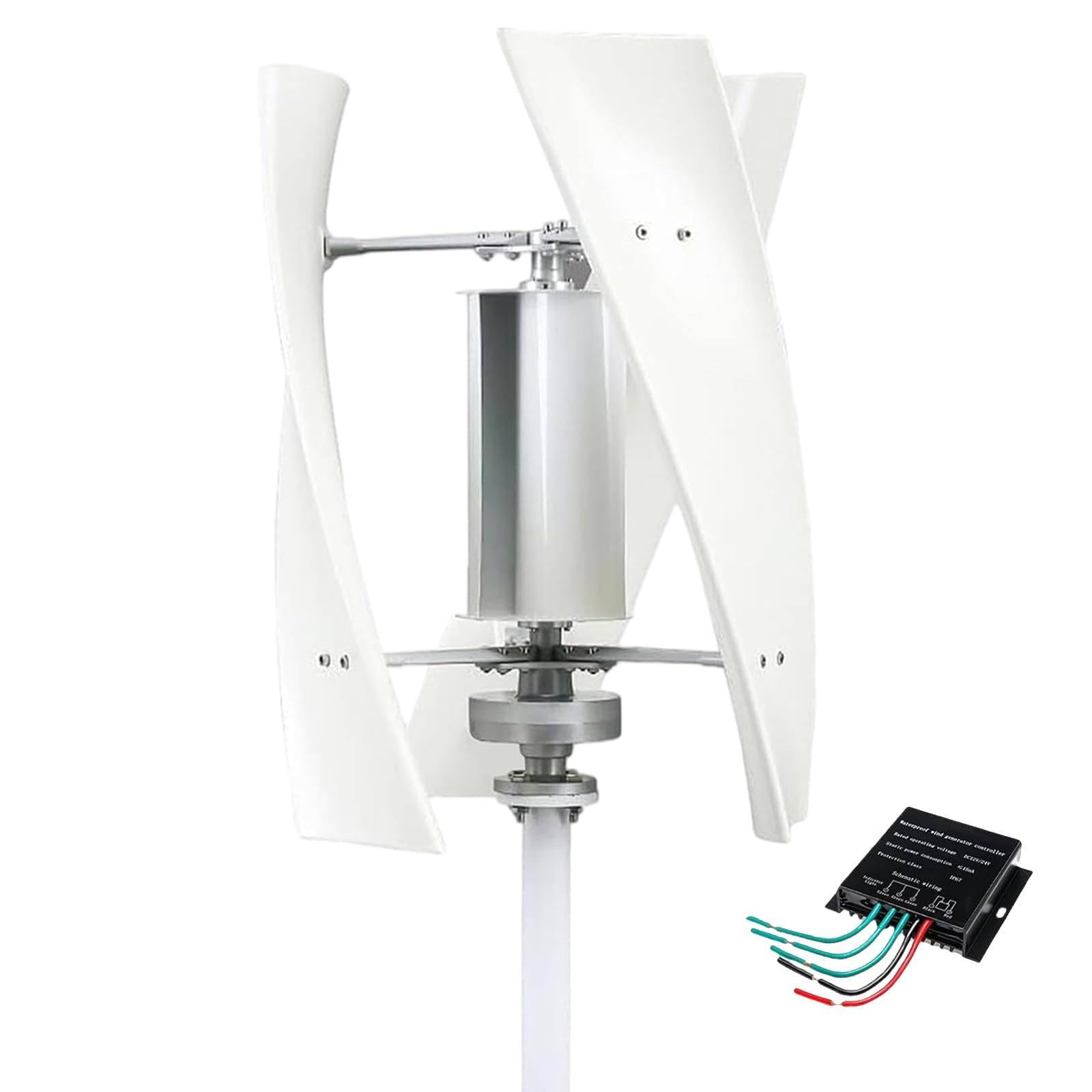 5kW Wind Turbine Kit - 12V/24V/48V Vertical Axis Generator with MPPT Controller, Easy Install Household Renewable Energy Solution, Permanent Magnet Levitation, White-110V