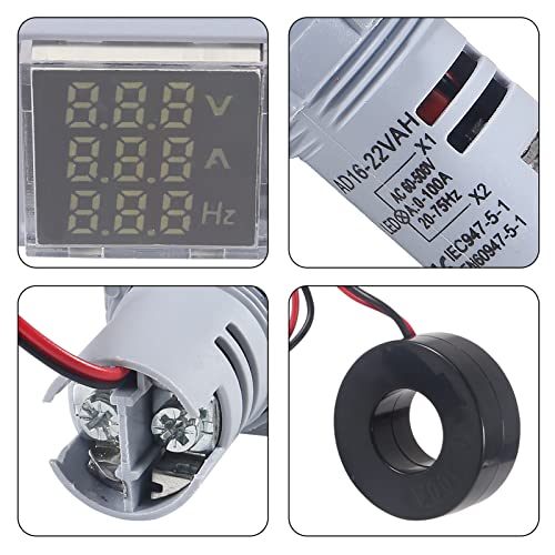 Image of 2PCS 3 in 1 22mm LED Digital Voltmeter Ammeter AC 60-500V 0-100A 20-75Hz AC Current Frequency Meter Indicator Digital Voltage Amp Tester with CT (White)
