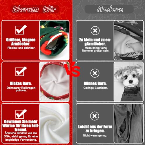Fosoloni Weihnachtspullover für Hunde 2Stück - Hundepullover mit Katze, Warm für den Winter und Weihnachten