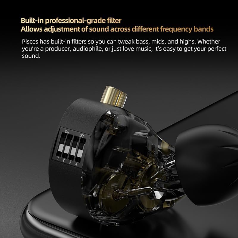 KZ Pisces Dual Dynamic Drivers IEM with Tuning Switch, Hi-Fi Wired Earbuds - Detachable Silver-Plated Recessed 2-Pin Cable for Audiophiles (Tuning, 3.5mm No Mic)