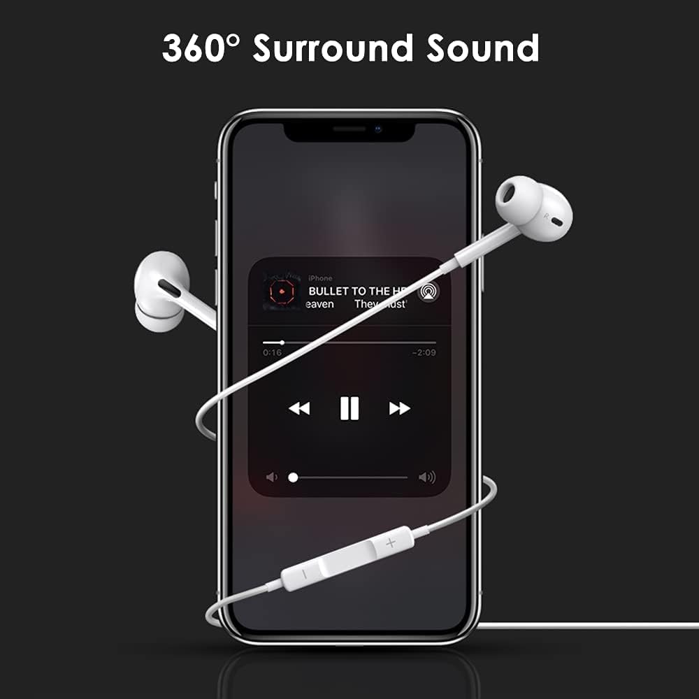 WASABI MANGO 2 Pack iPhone Earbuds Wired [Apple MFi Certified] Headphones with Lightning Connector Compatible 13/12/11/X/SE/8/7, Support All iOS System(Built-in Microphone & Volume Control), White-2