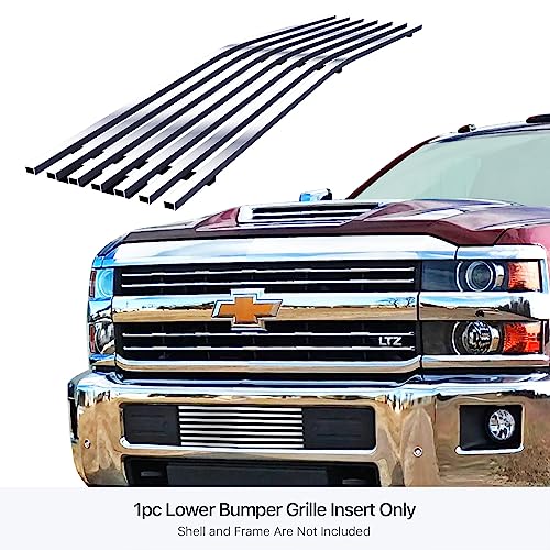 Image of APS Compatible with Chevy Silverado 2500 HD 3500 HD 2015-2019 Lower Bumper Stainless Steel Chrome Polished 8x6 Horizontal Billet Front Grill Grille Insert C66319S
