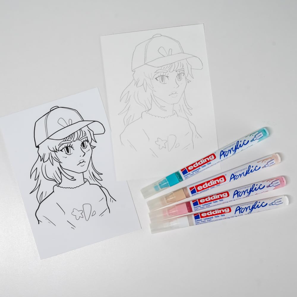 edding manga pens creative set, 5300 acrylic markers and 1800 fineliners, set of 5, incl. instructions and accessories - Image 4
