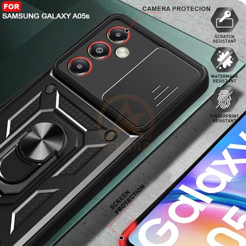 Image of Armor Bumper Back Cover Case for Vivo T3 Pro /iQOO Z9S Pro 5G | Rotating Camera Cover, Ring Holder & Kickstand | Heavy Duty & 360 Degree Protection Back Cover (Black)