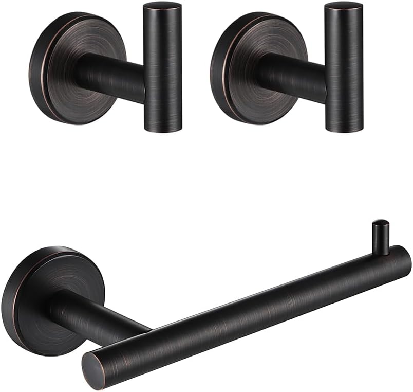 JQK Bathroom Towel Hook Oil Rubbed Bronze, Toilet Paper Holder 5 Inch 304 Stainless Steel, TH100-ORB-P2&TPH100-ORB