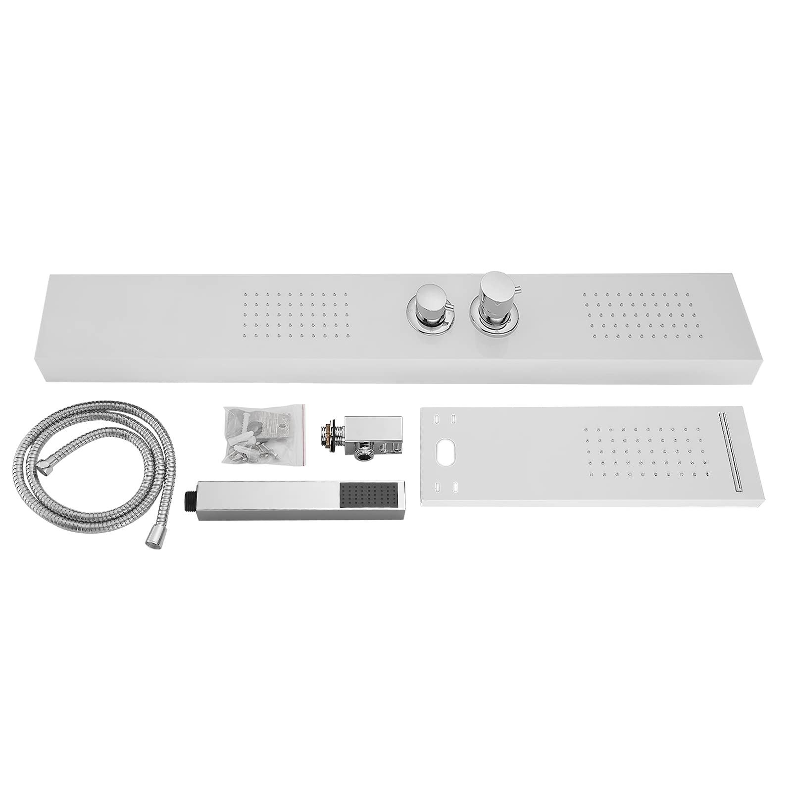 FIVMEN Sistema de ducha multifuncional con 4 funciones, acero inoxidable 304, ducha con efecto lluvia, ducha de mano, ducha de masaje, ducha cascada, columna de ducha interior/exterior, juego de