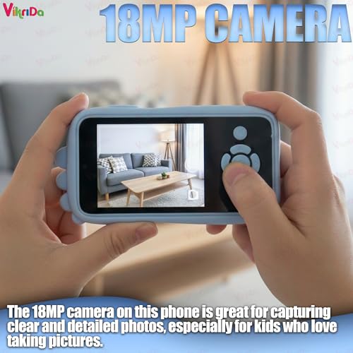 Image of Vikrida Plastic Kids Smartphone Toy with MP3 Music Player Bumper Back Case Dual Camera for Selfies in-Built Games 2.4 inch Screen 8MP Camera Toys for Boys & Girls (Blue)