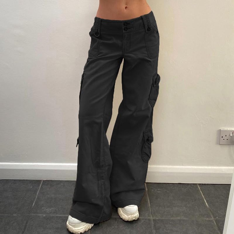 Womens Baggy Jeans Vintage Y2K Low Rise Multi-Pocket Cargo Jeans Grunge Streetwear Denim Pants Casual Pants