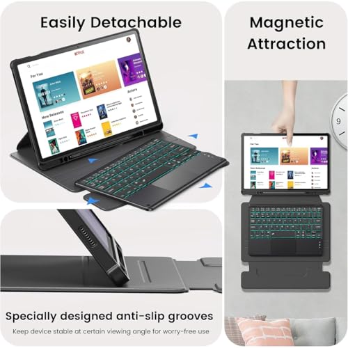 Image of Keyboard Case Cover for Samsung Galaxy Tab A9 Plus / A9+ 11-inch SM-X210 with Smart Gesture Trackpad, 7 Color Backlit, 360-degree Rotatable Folio Case, Magnetically Detachable Keyboard