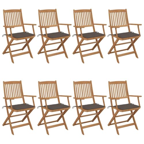LAPOOH Sillas de jardín Plegables 8 uds, Sillas Terraza Exterior, Juego para Terraza, Sillas Exterior Jardin, Sillas Balcon, Muebles Jardin Exterior Conjunto, Madera Maciza Acacia y Cojines