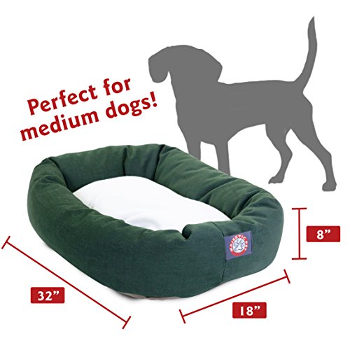 Image of Majestic Pet 32 Inch Poly-Cotton Sherpa Calming Dog Bed Washable 32x18x8 (inch) - Cozy Soft Round Donut Dog Bed with Spine for Head Support - Pet Bed Medium - Green
