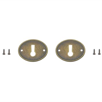 2 PCS Oval Keyhole Covers Metal Vintage Escutcheon Plate for Wooden Furniture (Bronze, 37MM x 30MM)