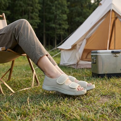 Image of Women's Slippers with Arch Support, Adjustable Open Toe Shoes for Diabetic | 5-Layer Construction, 60D Memory Foam, Machine Washable, Anti-Slip Outsole