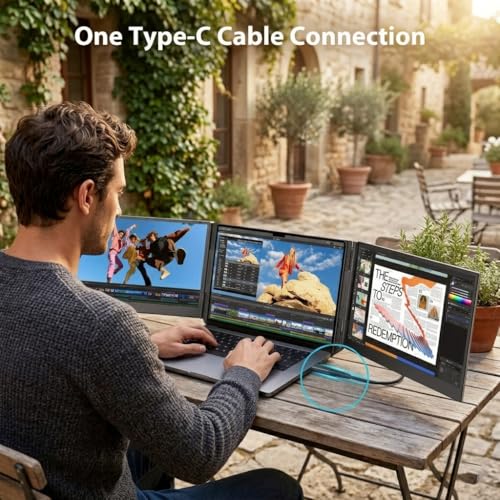Image of Leudaich One Cable Laptop Screen Extender, 15.6 inch FHD 1080P IPS Portable Monitor, Ultra-Slim Travel Dual Monitor Fits 13-17 inch Laptops, Triple Monitor Compatible with Mac /Windows(Driver Required)