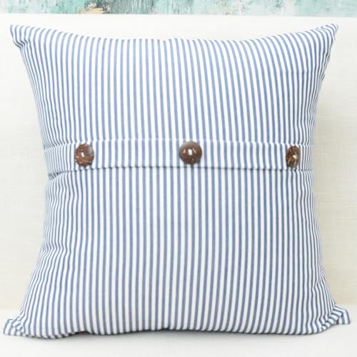Fouriding Streifen-Kissenbezug 45cm 2er-Set,Quadratische Kissenbezüge mit Vertikalen Streifen und Knöpfen für Schlafsofas, Autositze, Wohnzimmer und Schlafzimmerdekoration (Blau)