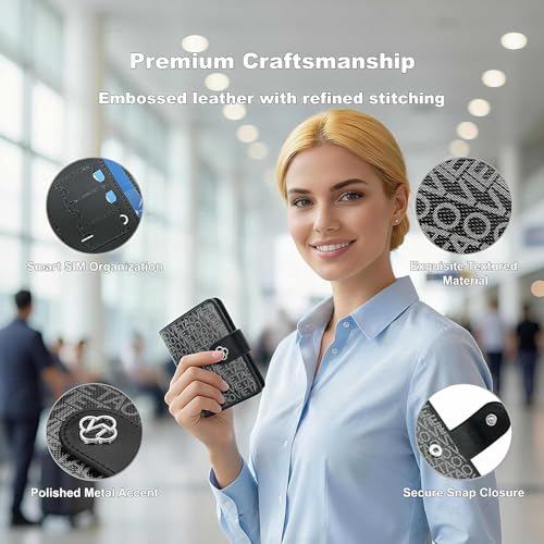 Image of Passport Holder for Travel, RFID Blocking Leather Airtag Wallet for Women Men, Large Passport Cover Essentials Gift, Tickets, Cash, Photo, Sim Card Pen Slot - Black