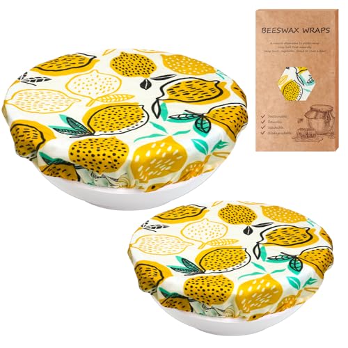 Reusable Bowl Covers for Bread Proofing, 2PCS Reusable Beeswax Bowl Covers, 8/12 Inch Elastic Cotton Cloth Sourdough Cover, Beeswax Food Wraps for Bread Leftover Food Fruits Salad