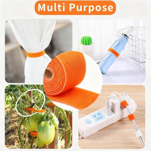 Image of IFNOW 32FT Reusable Fastening Tape Cable Ties Double-Sided Hook-and-Loop Cable Management Tape Strength and Durability 0.4'' /Width (5, Orange)