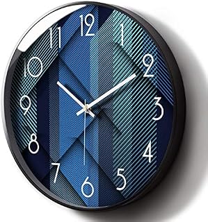 Modern Silent Wall Clock Blue Geometric Analog Battery Operated Non-Ticking Metal Clocks for Home Decoration Living Room Bedroom Kitchen Office Large Round Cool Quiet Metal Clocks 12 Inch