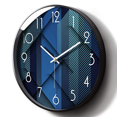Modern Wall Clocks Battery Operated Blue Wall Analog Silent Clock Large Display Minimalist Round Quiet Non-ticking Cool Unique Wall Clocks for Living Room Bedroom Kitchen Office Bathroom Decor 12inch