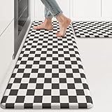 KIMODE Anti Fatigue Kitchen Mat for Floor, 17'x47'+17'x29' Checkered Kitchen Rugs Sets of 2, Kitchen Floor Mats Non-Slip, Cushioned Standing Desk mat for Sink Laundry Office Black and White