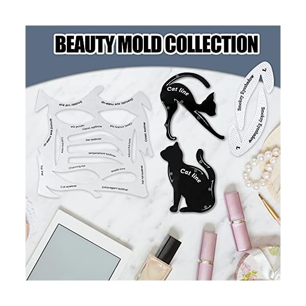 Eye Makeup Moulds Kit Includes Eyeliner Stencil Pads, Eyebrow Applicators Template Plate, Eyeshadow Stencil Stickies…