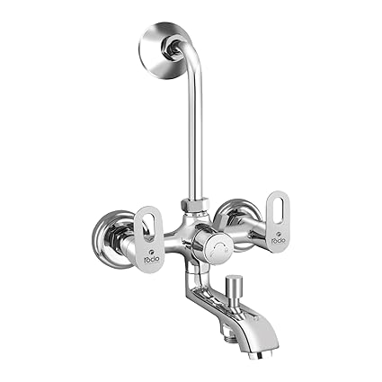Rocio Dzire Brass Wall Mixer for Bathroom 3 in 1 with 12.5 cm Long Bend Pipe, Wall Mount Hot and Cold Water mixer Tap with Arrangement of Overhead Shower, Chorme Finish,Neoperl Foam Flow