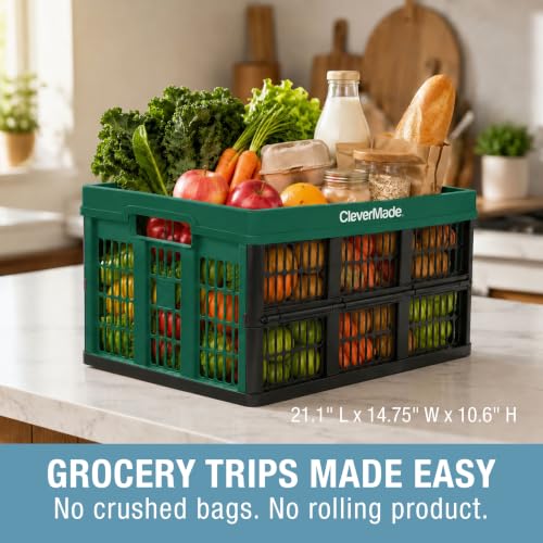Image of CleverMade Collapsible Utility Crates For Storage, 45L 3 Pack, Forest