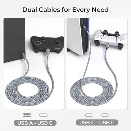 Basesailor para XBox Series X|S Cable Cargador 3M 2Pack,Nintendo Switch 2/OLED/Lite Controller Cable de carga USB tipo C largo para PS5,Elite Series 2,para PlayStation 5 DualSense,PS5 Pro Controller - imagen 3
