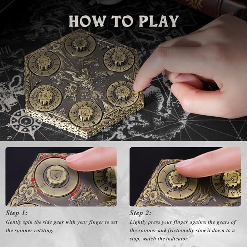 Image of Kabinka DND Dice Set, 7 in 1 Metal Spin-Dial Dice with Storage Bag, Portable Celtic Knot D&D Dice for D4 /D6 /D8 /D10 /D12 /D20 Role Playing Board Games (Bronze)