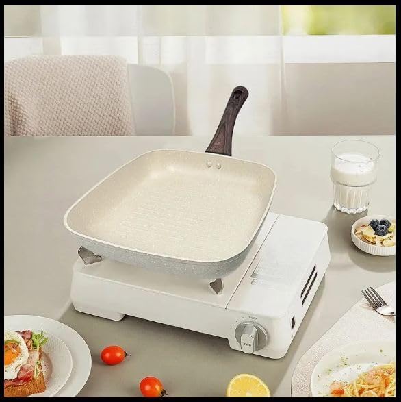 Image of Niyam Nonstick Grill Frying Pan with Cool Touch Handle,Stove Top Square Grill Pan for Big Cooking Surface, Durable Grill Skillet,Scratch Resistant, PFOA Free Low Oil use, (White, 24 cm Square)