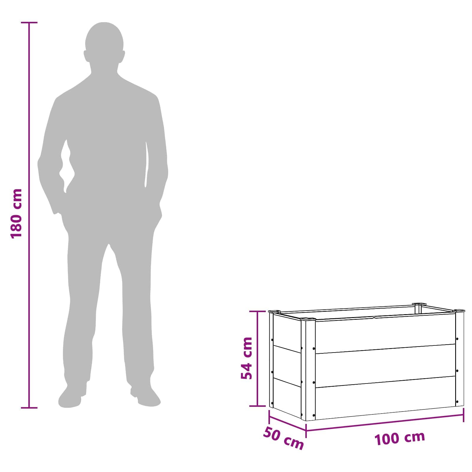 Aluminiowa podwyższona grządka z kompozytu WPC w kolorze brązowym, 100 x 50 x 54 cm, donica na rośliny z otwartą powierzchnią dna, na balkon, taras, do ogrodu, pokoju, roślin, na kwiaty